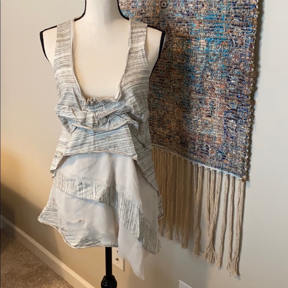 Anthropologie cream/grey asymmetrical top